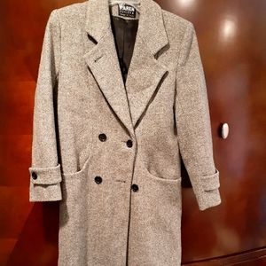 Grey Wool Herringbone Pattern Winter Coat